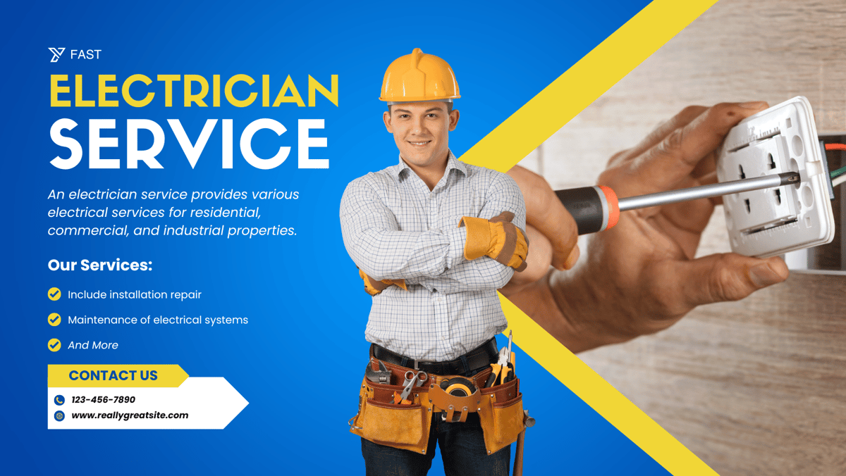 Blue and Yellow Modern Electrician Service Facebook Cover