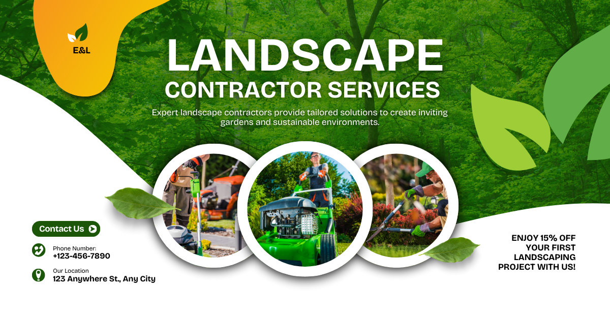 Green and White Modern Landscape Contractor Services Facebook Ad